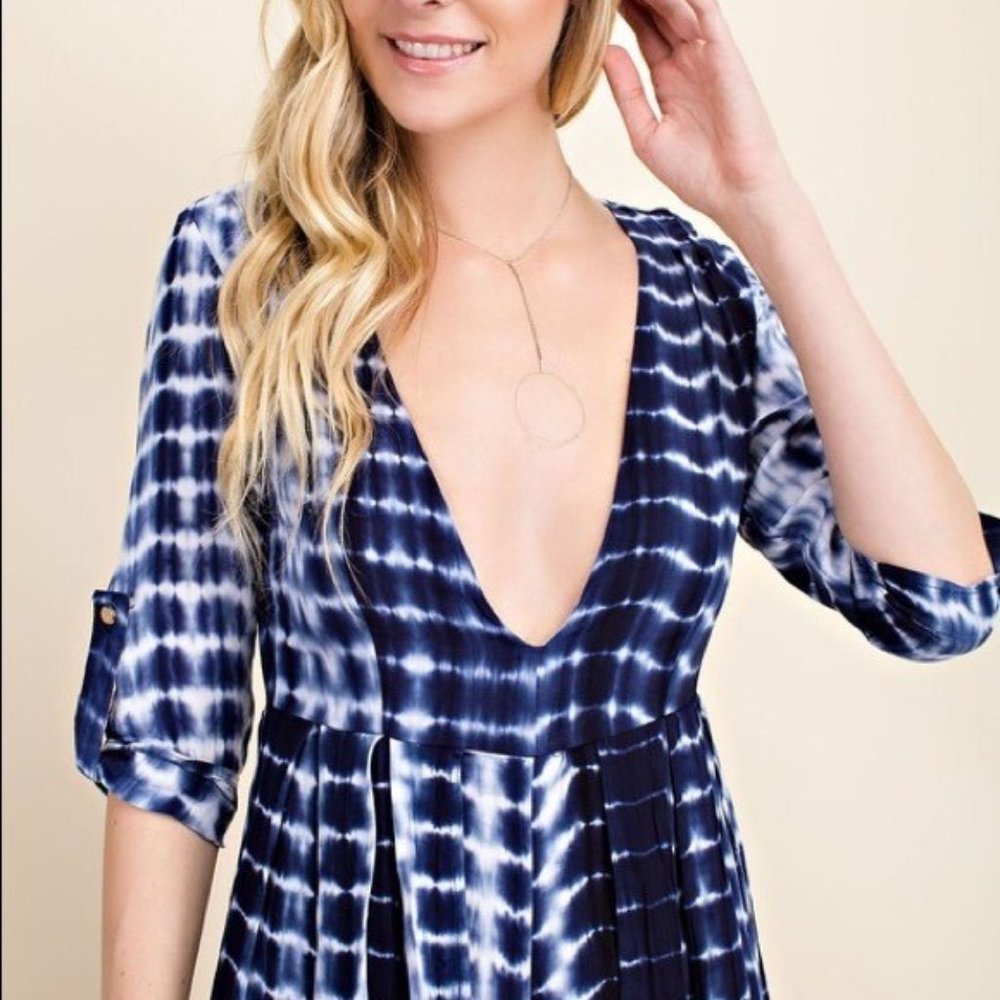 Tie Dye Romper/Maxi Dress- NAVY - Picture 4 of 6